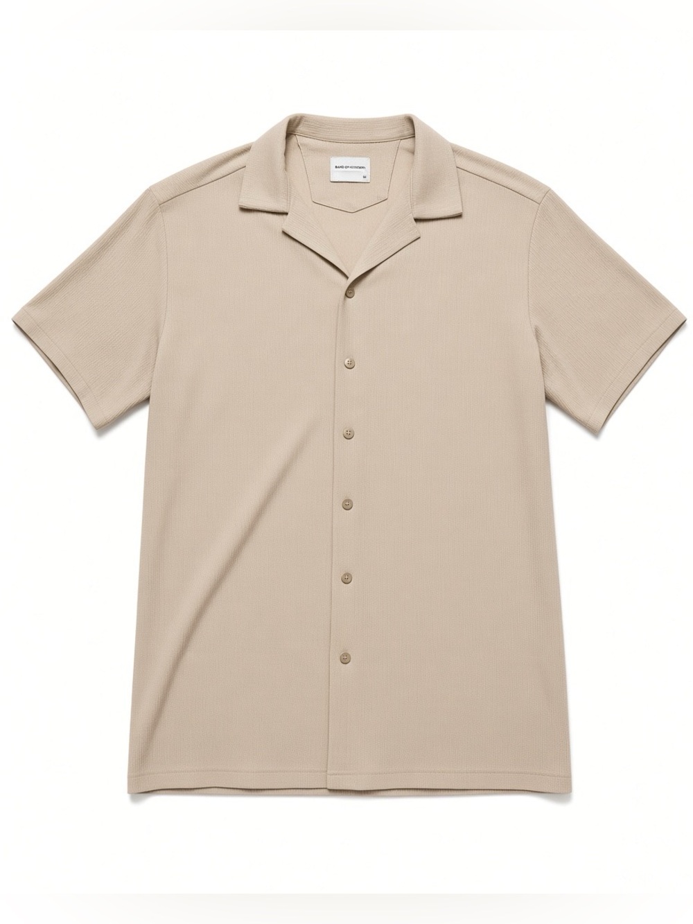 Men’s Beige Short-Sleeve Button-Down Knit Shirt